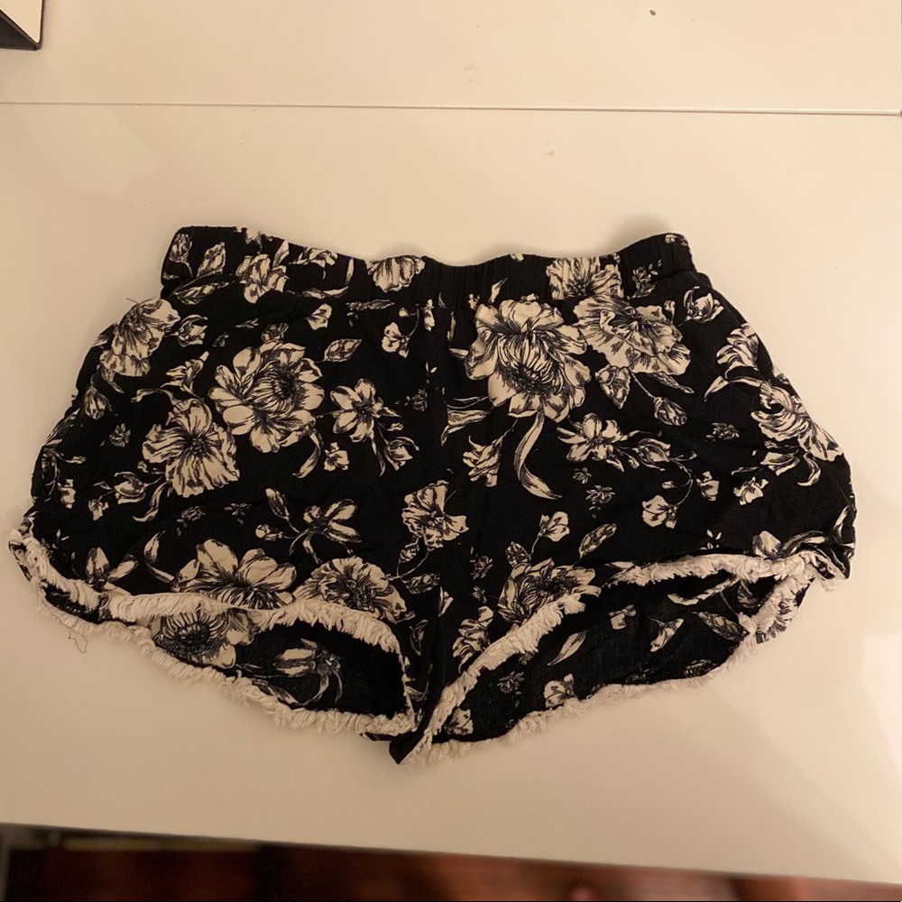 Black and White Floral Forever 21 Shorts